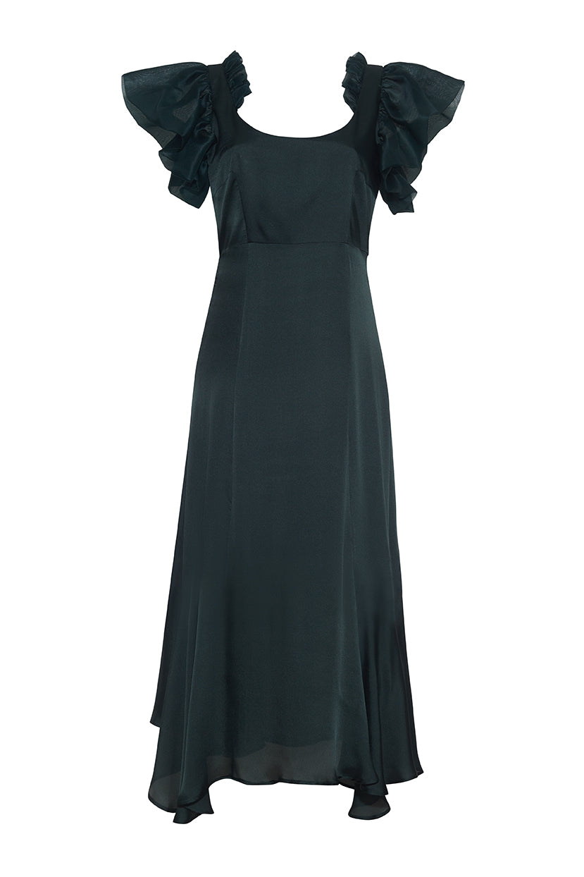 Anelise Silk Gown with Organza Sleeves